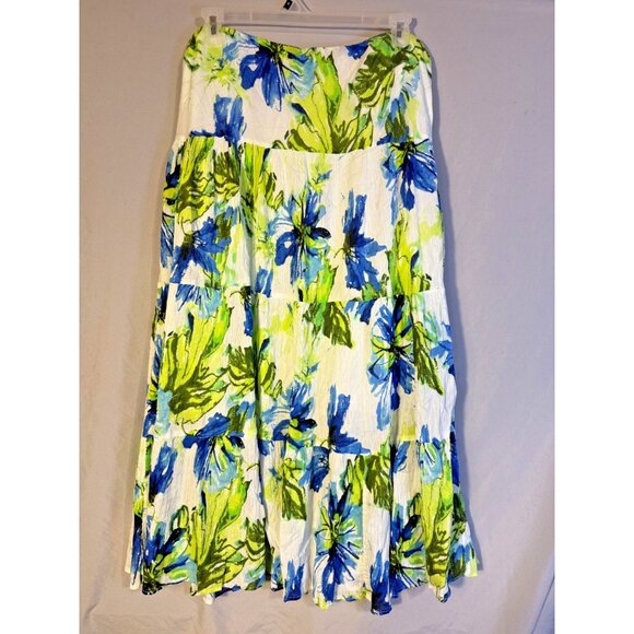 Chaps Womens XL Full Maxi Skirt Green White Floral Pattern Boho Hippie Vibes 16 - Picture 1 of 2